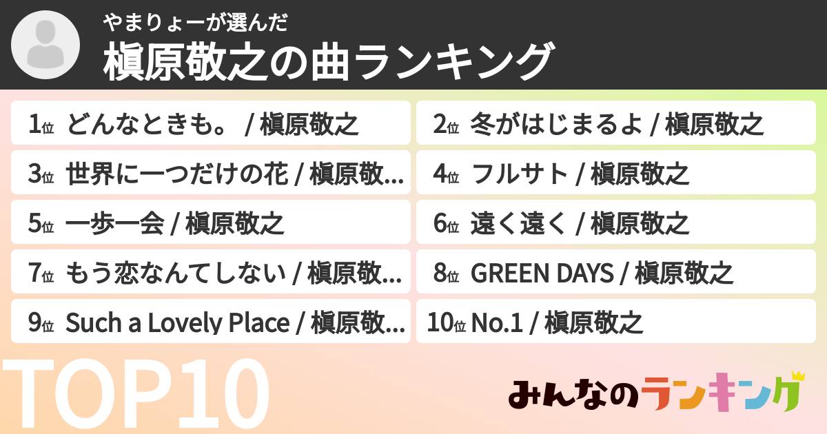 やまりょーさんの「槇原敬之の曲ランキング」