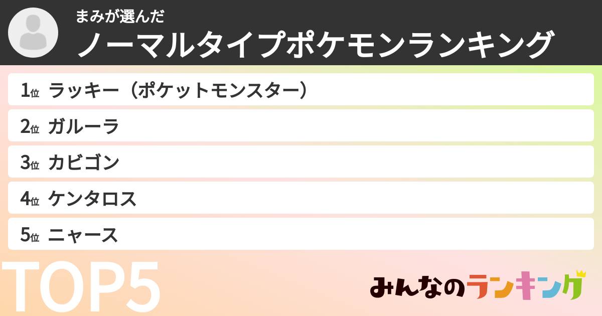 まみさんの「ノーマルタイプポケモンランキング」