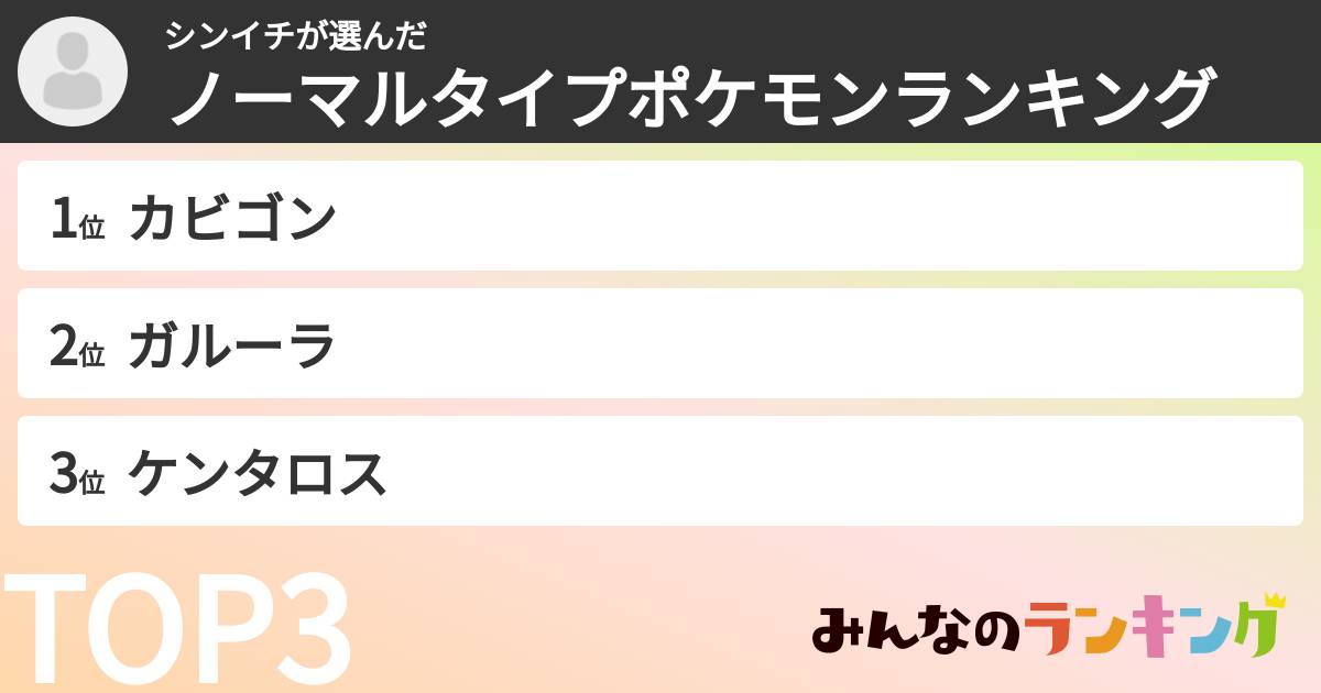 シンイチさんの「ノーマルタイプポケモンランキング」