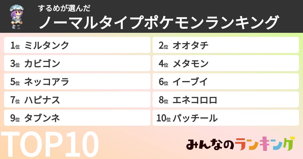 するめさんの「ノーマルタイプポケモンランキング」