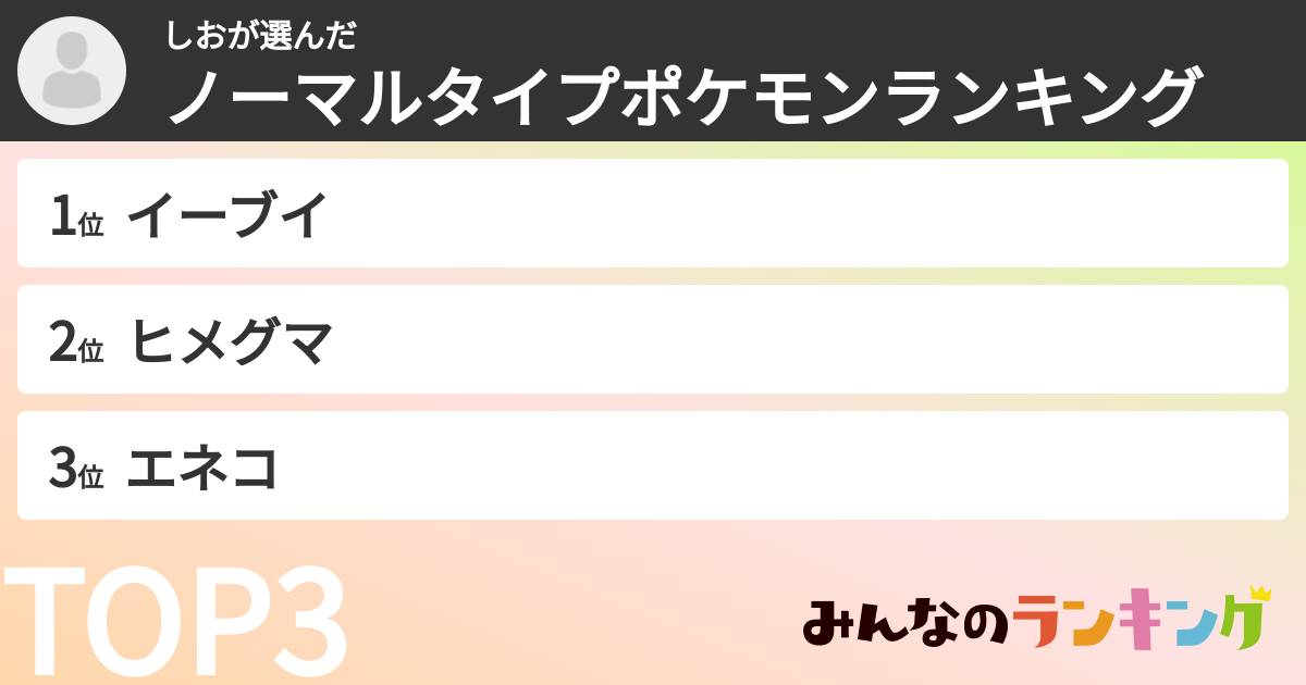 しおさんの「ノーマルタイプポケモンランキング」