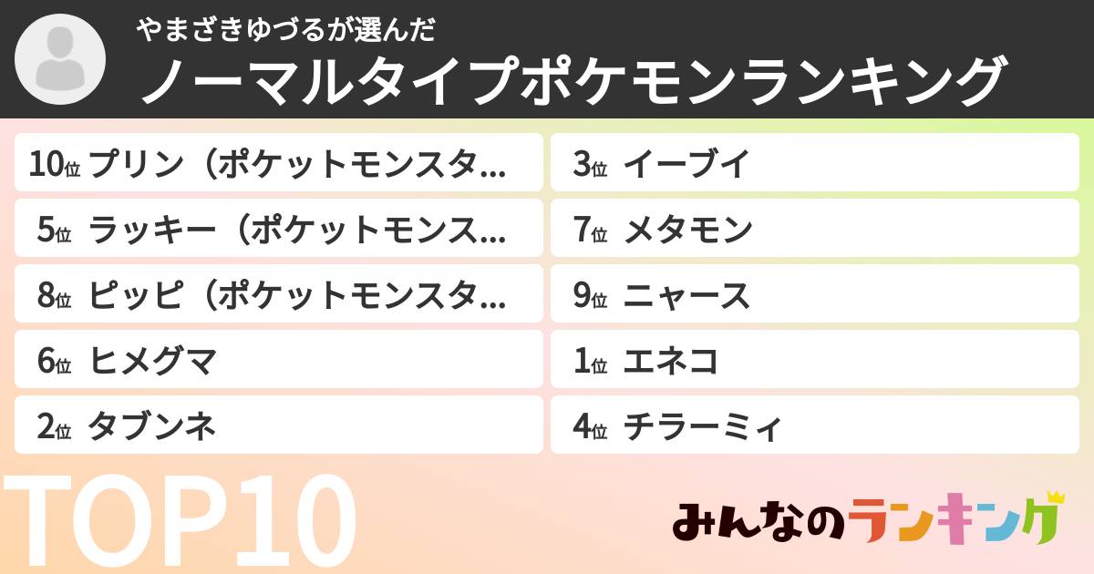 やまざきゆづるさんの「ノーマルタイプポケモンランキング」