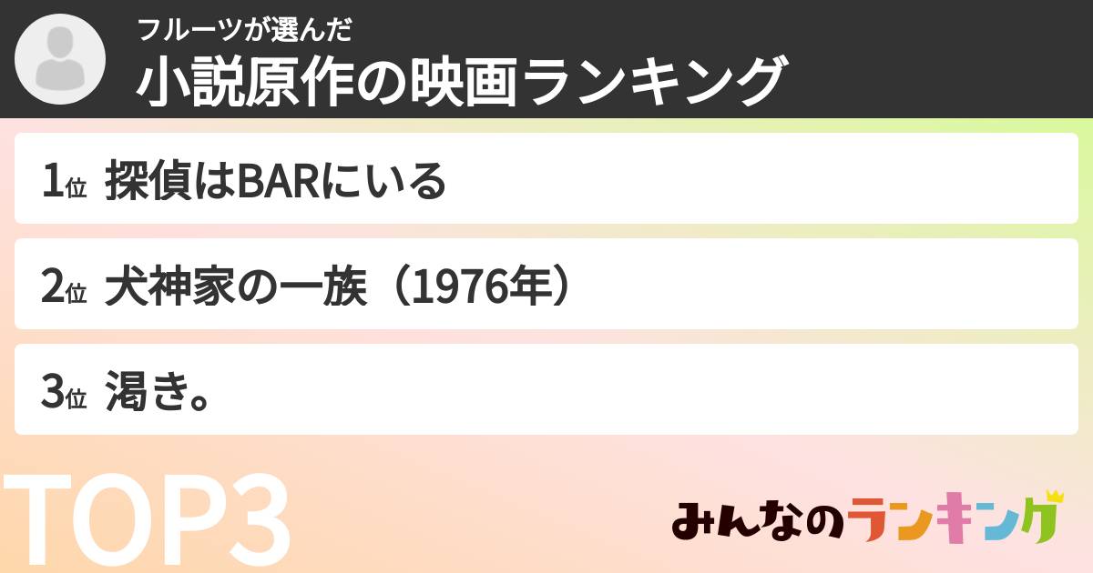 フルーツさんの「小説原作の映画ランキング」