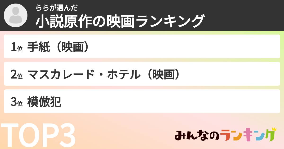 ららさんの「小説原作の映画ランキング」