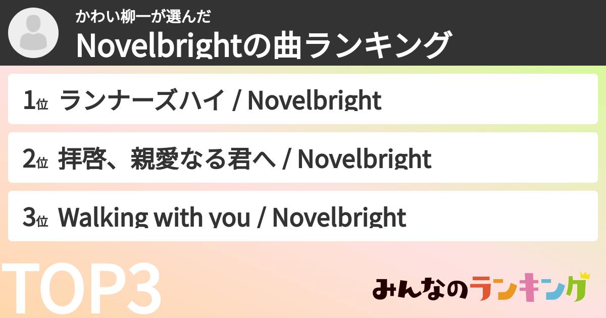 かわい柳一さんの「Novelbrightの曲ランキング」