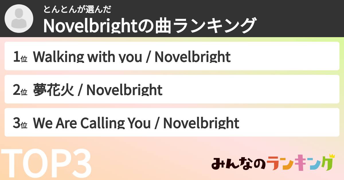 とんとんさんの「Novelbrightの曲ランキング」
