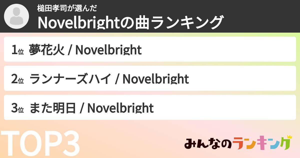 槌田孝司さんの「Novelbrightの曲ランキング」