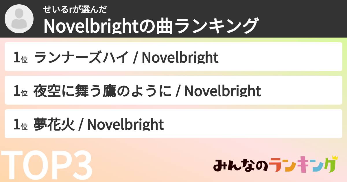 せいるrさんの「Novelbrightの曲ランキング」