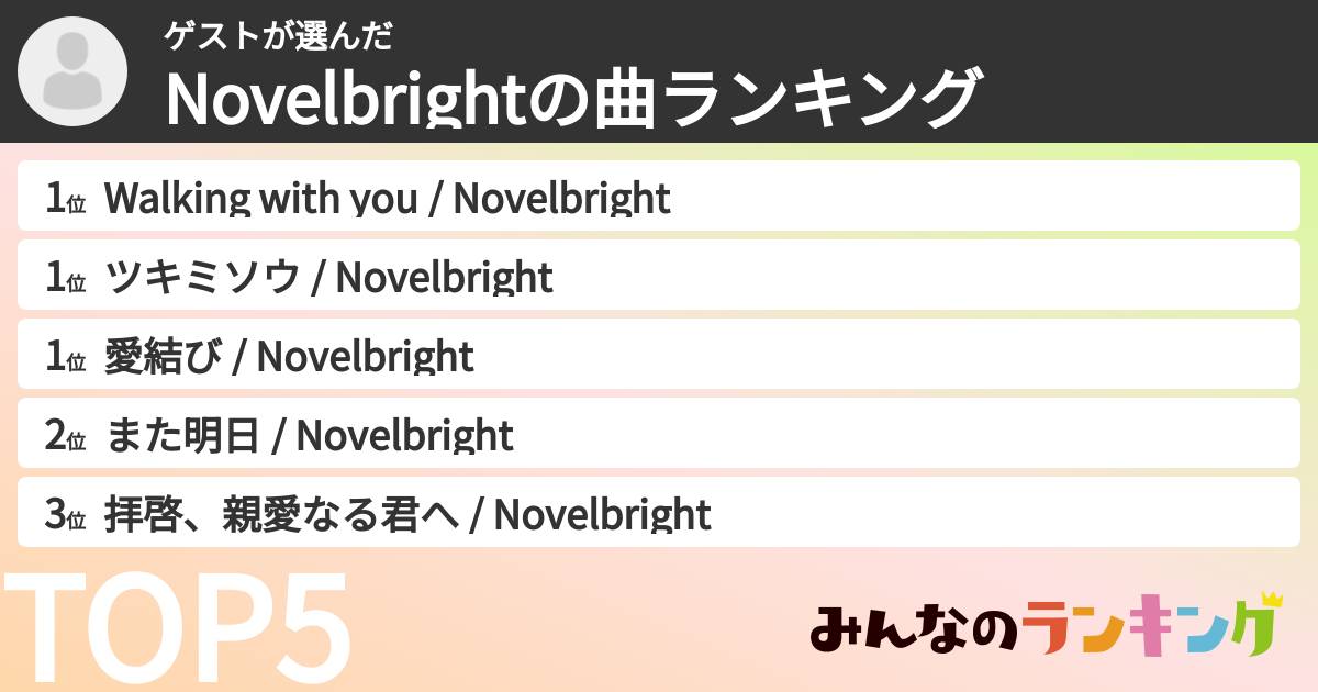 ゲストさんの「Novelbrightの曲ランキング」