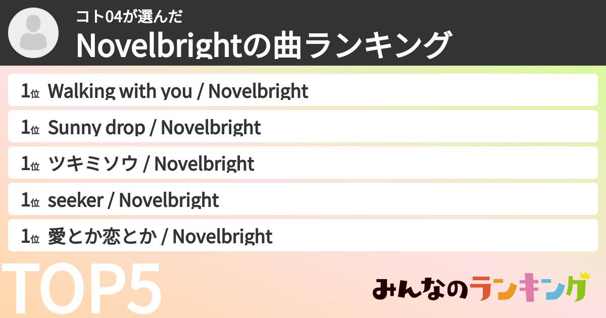 コト04さんの「Novelbrightの曲ランキング」