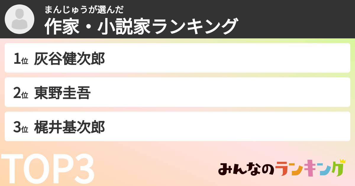 まんじゅうさんの「作家・小説家ランキング」