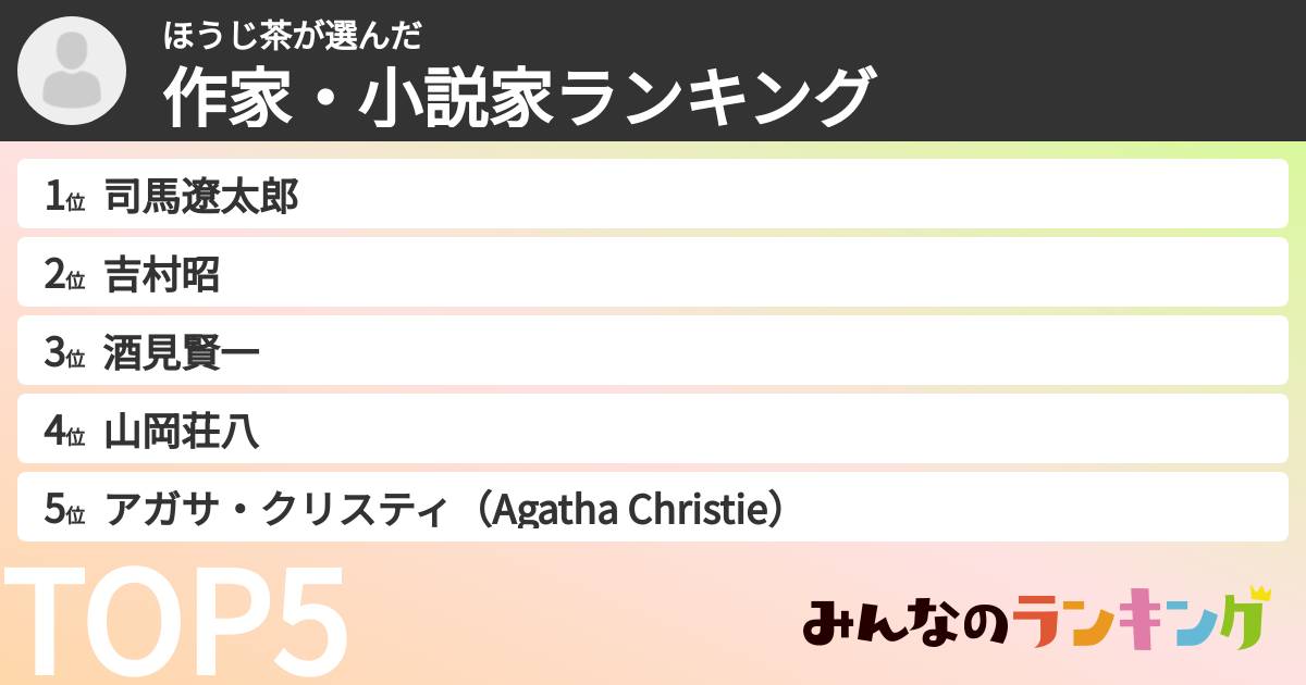 ほうじ茶さんの「作家・小説家ランキング」