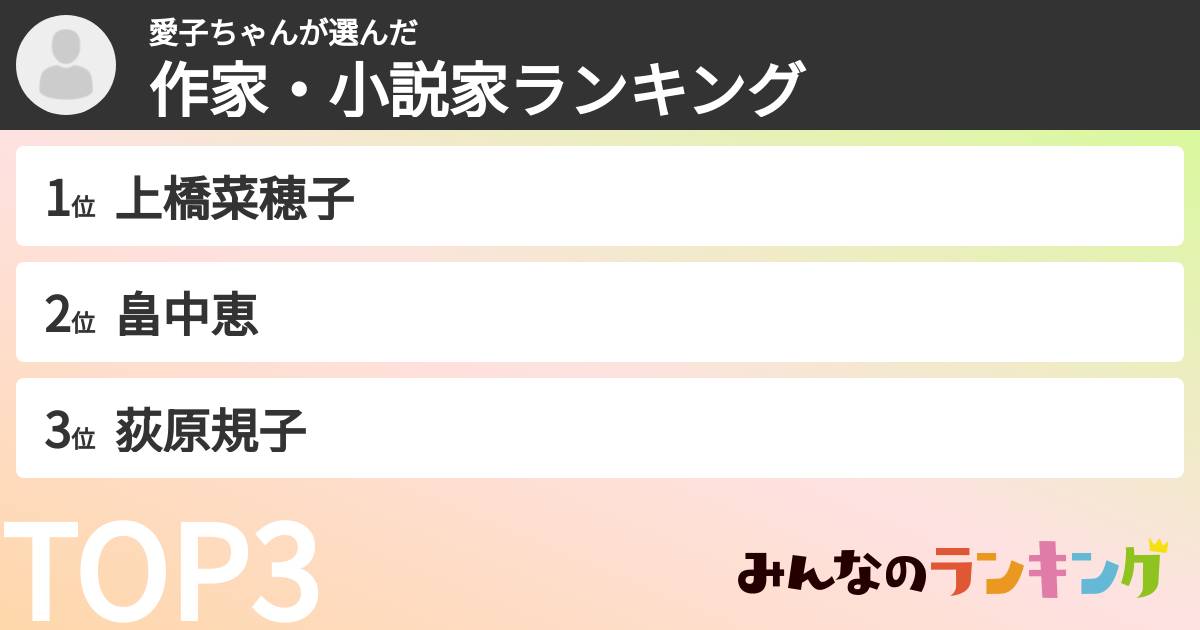 愛子ちゃんさんの「作家・小説家ランキング」