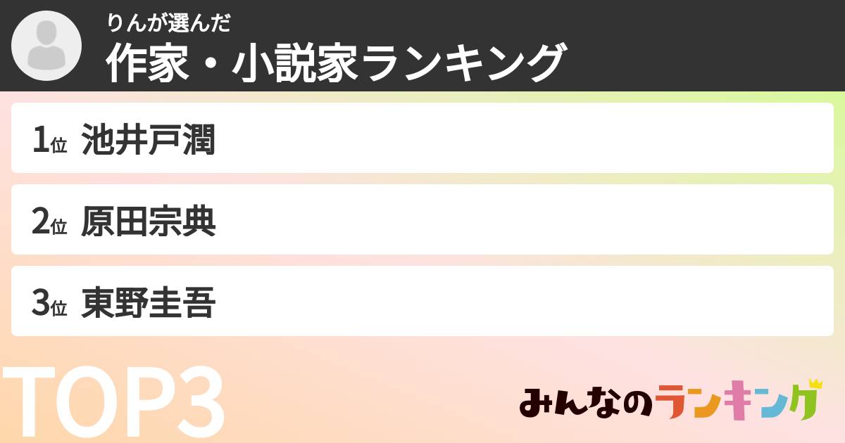 りんさんの「作家・小説家ランキング」