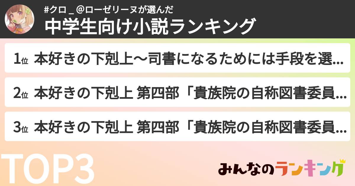 #クロ _ @ローゼリーヌさんの「中学生向け小説ランキング」