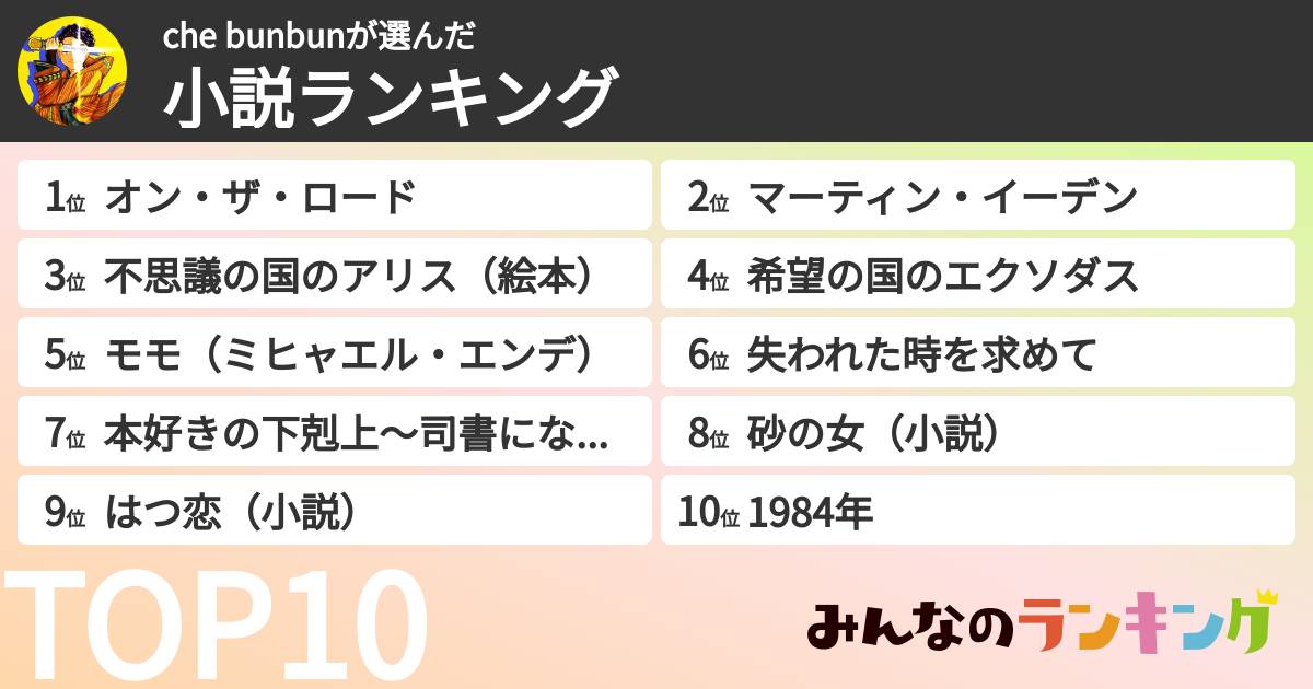 che bunbunさんの「小説ランキング」