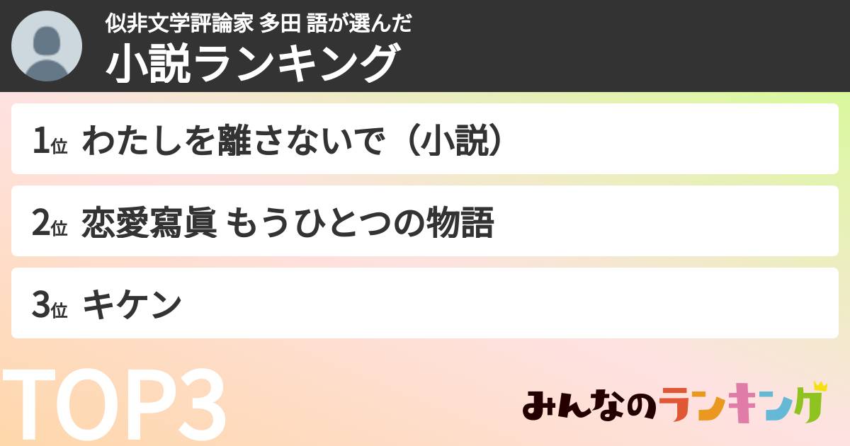 似非文学評論家 多田 語さんの「小説ランキング」