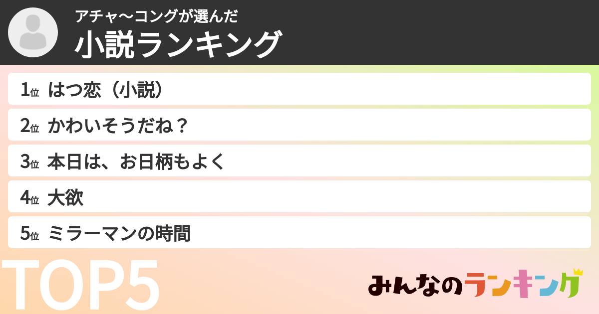 アチャ〜コングさんの「小説ランキング」