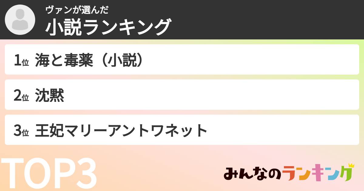ヴァンさんの「小説ランキング」