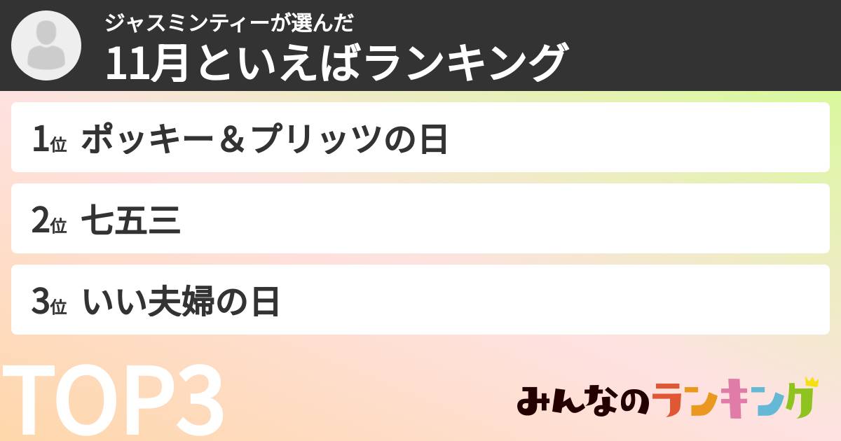 ジャスミンティーさんの「11月といえばランキング」