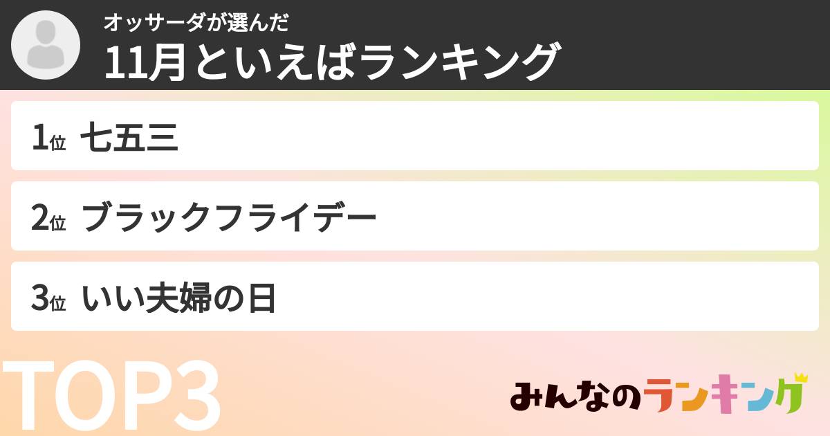 オッサーダさんの「11月といえばランキング」