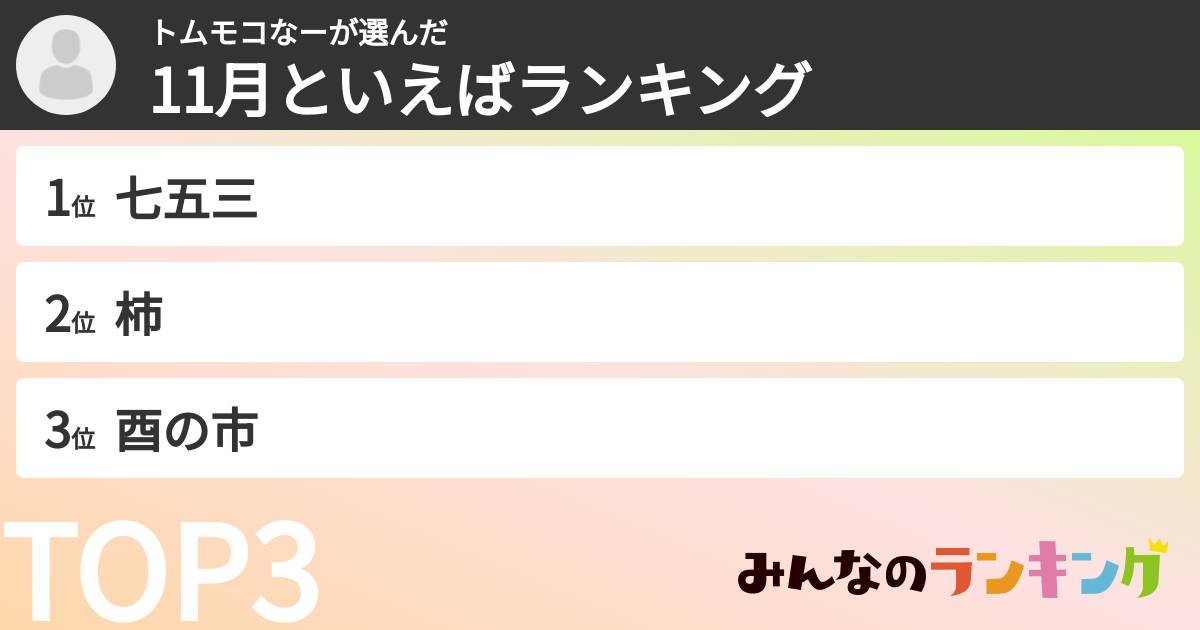 トムモコなーさんの「11月といえばランキング」