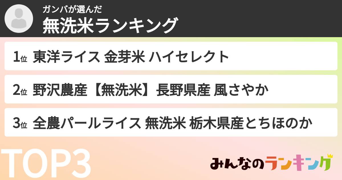 ガンバさんの「無洗米ランキング」