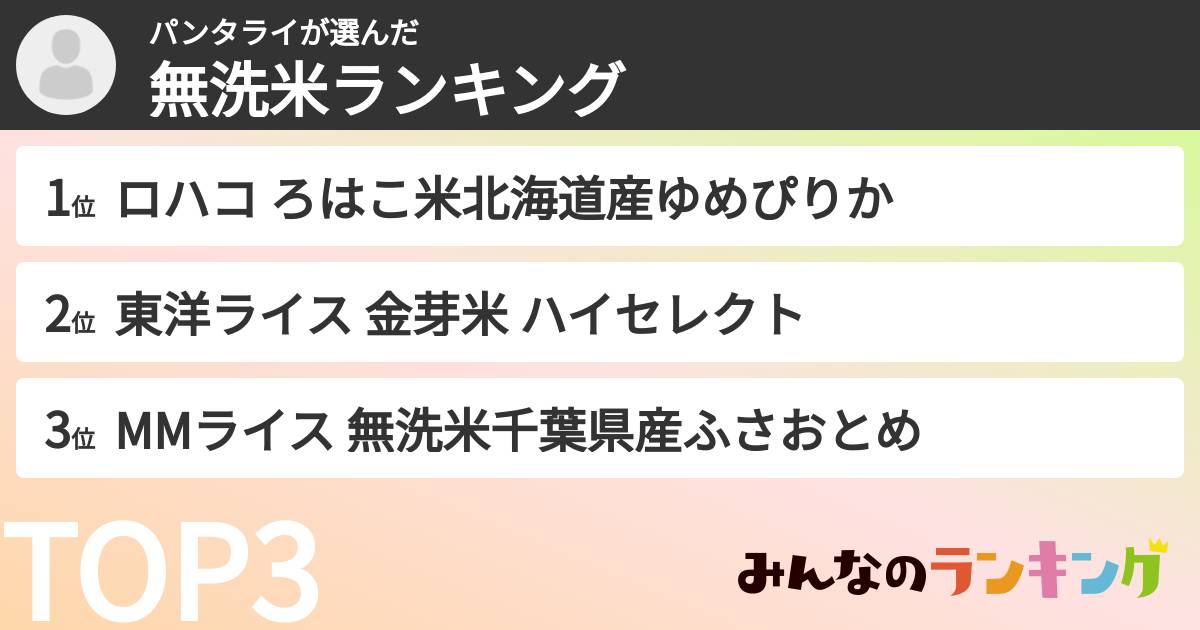 パンタライさんの「無洗米ランキング」