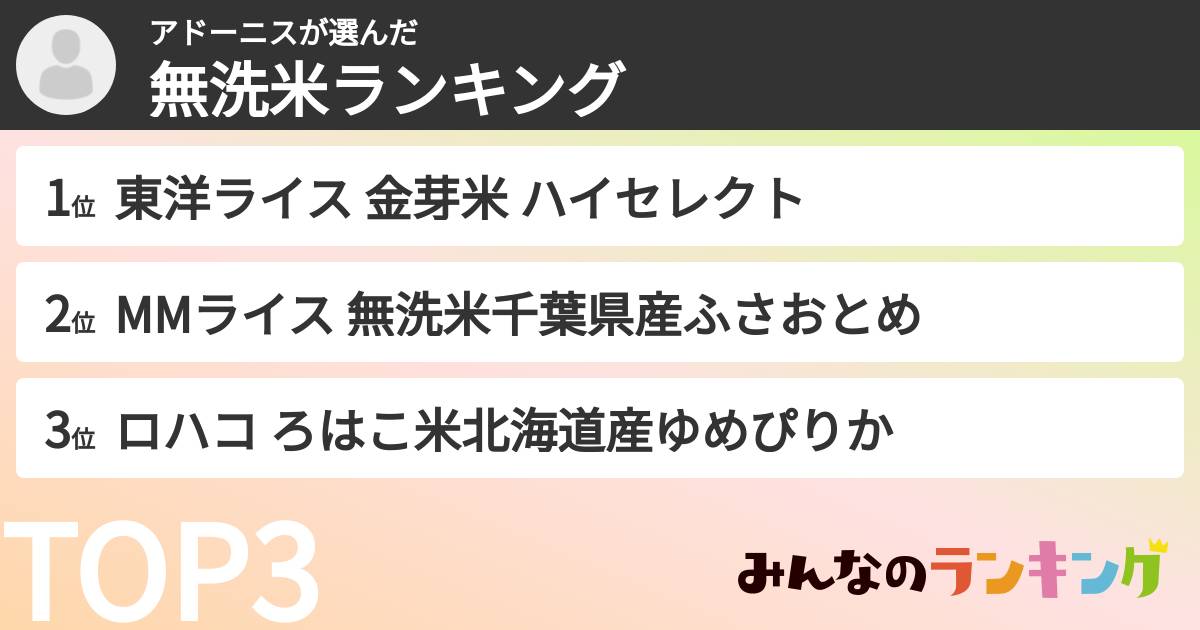 アドーニスさんの「無洗米ランキング」