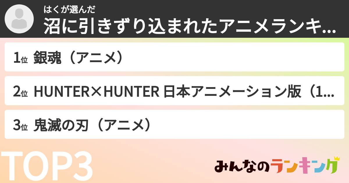 はくさんの「沼に引きずり込まれたアニメランキング」