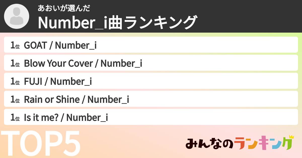 あおいさんの「Number_i曲ランキング」