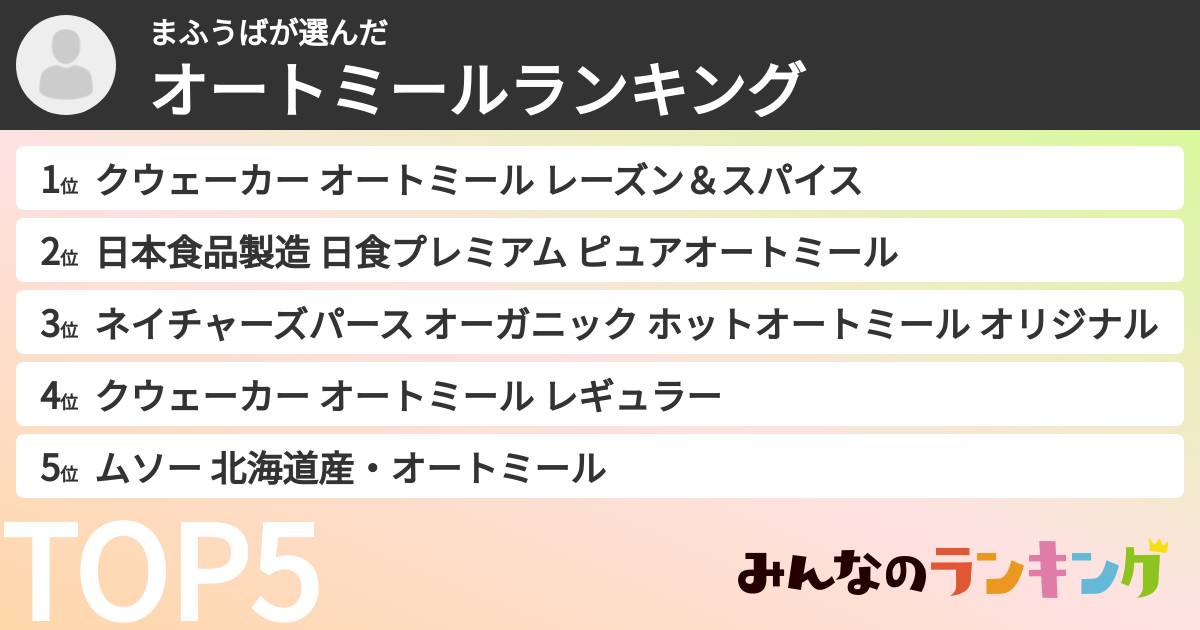 まふうばさんの「オートミールランキング」