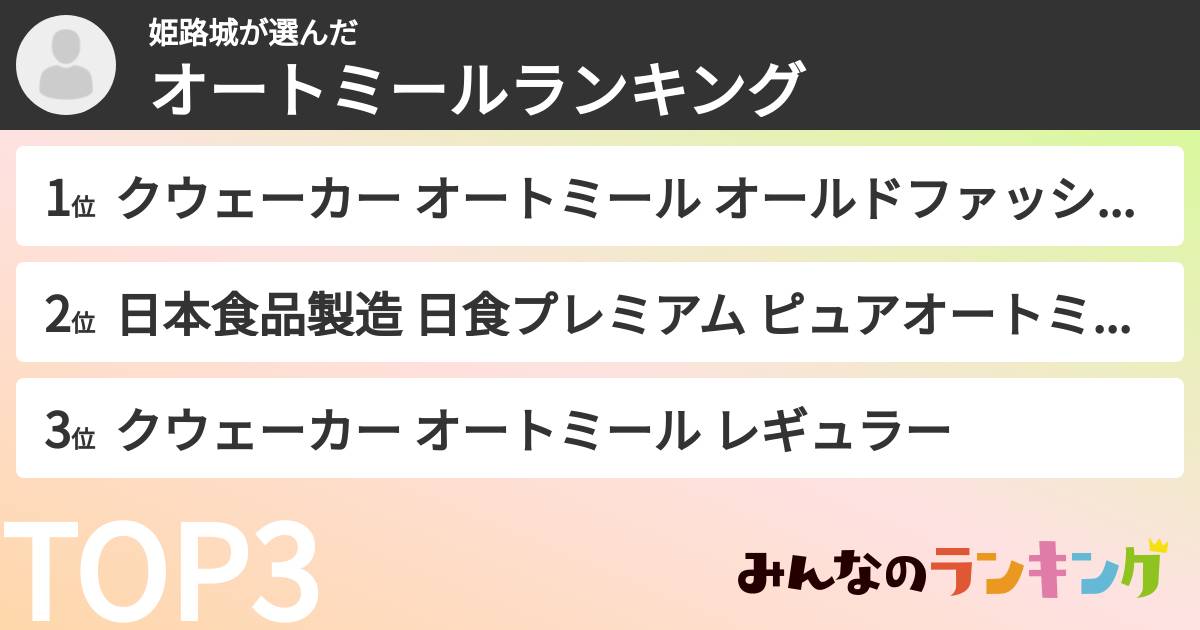 姫路城さんの「オートミールランキング」