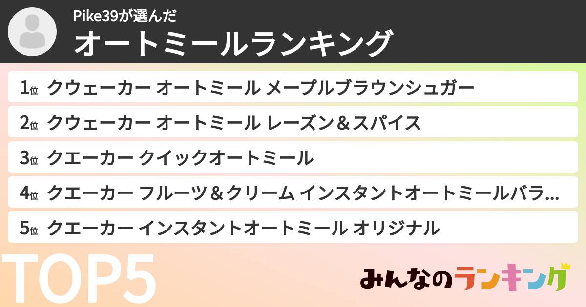 Pike39さんの「オートミールランキング」