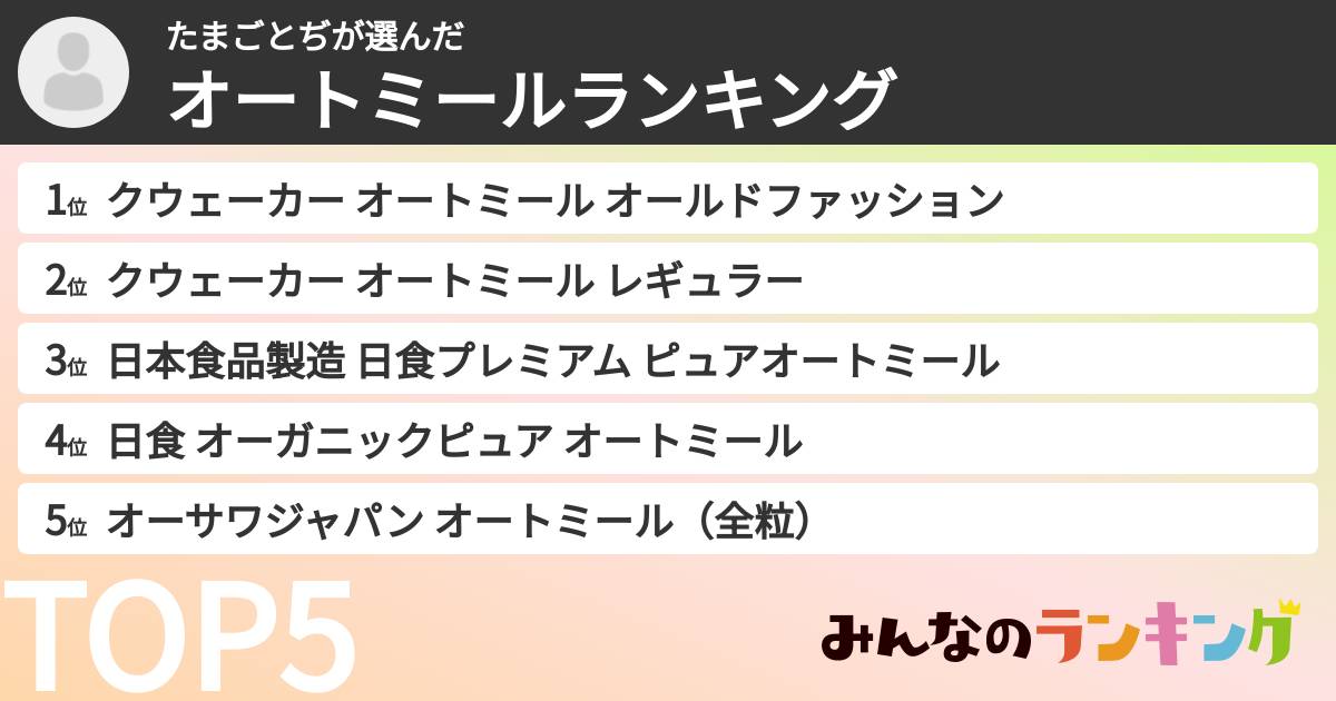 たまごとぢさんの「オートミールランキング」