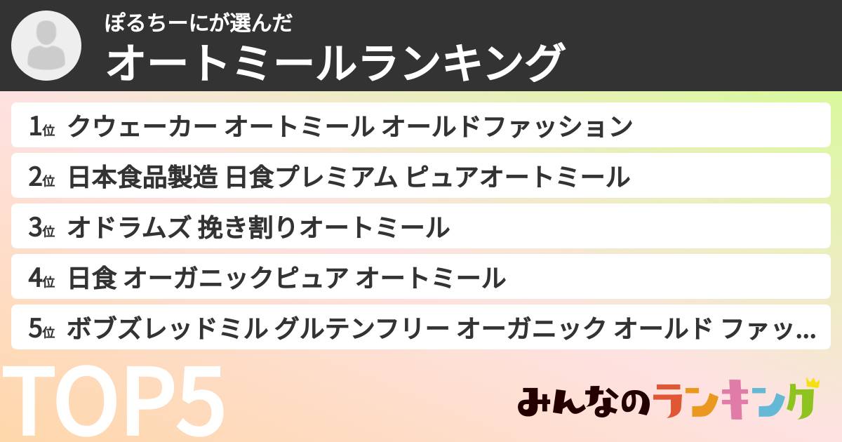 ぽるちーにさんの「オートミールランキング」