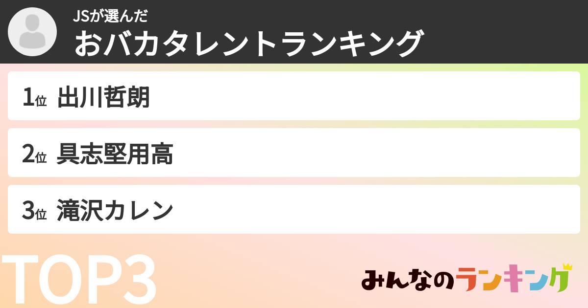 JSさんの「おバカタレントランキング」