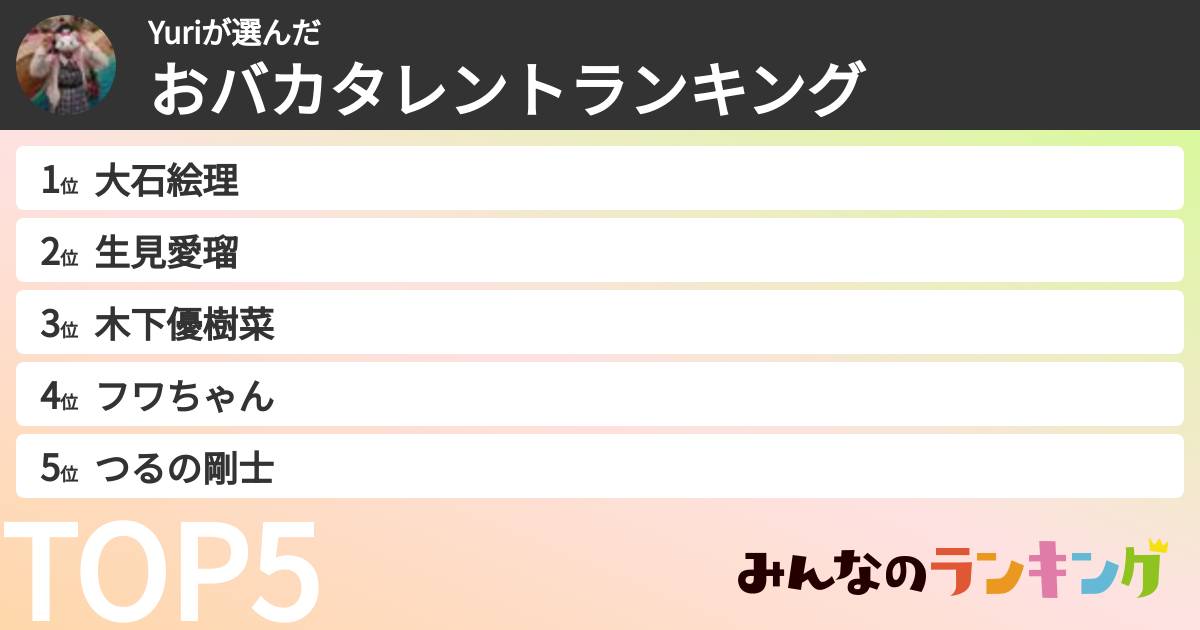 Yuriさんの「おバカタレントランキング」