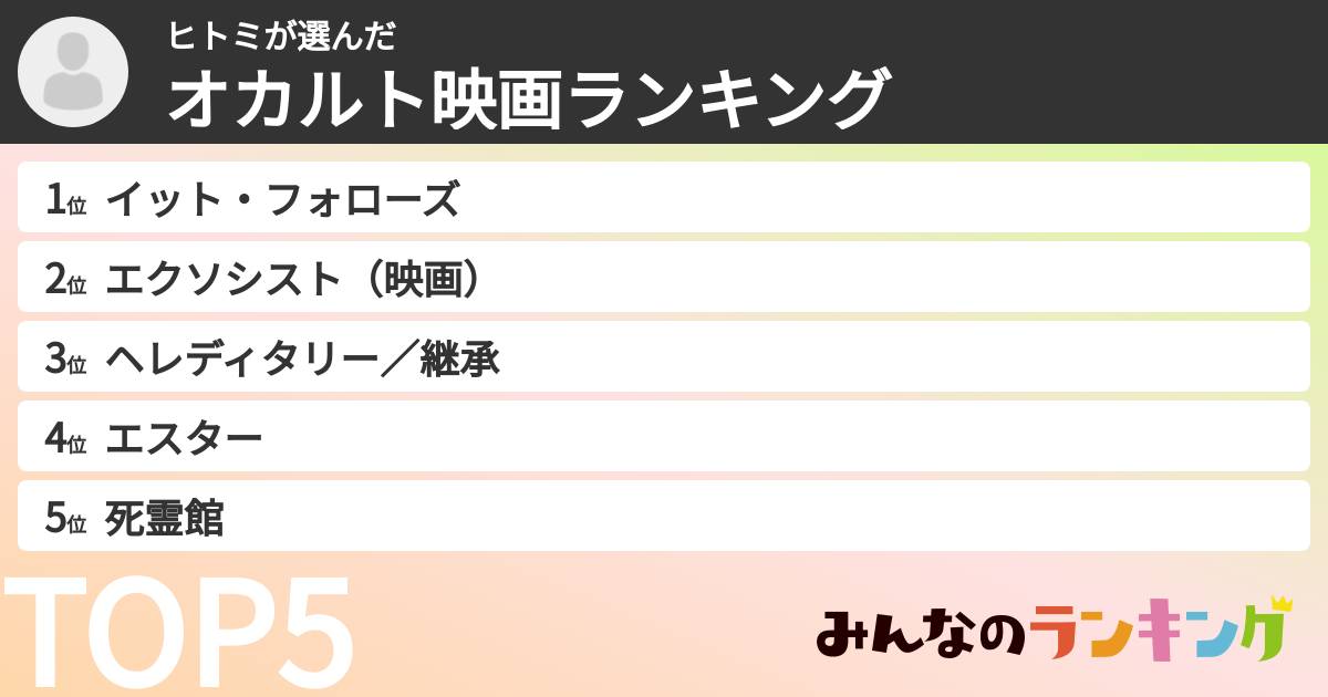 ヒトミさんの「オカルト映画ランキング」