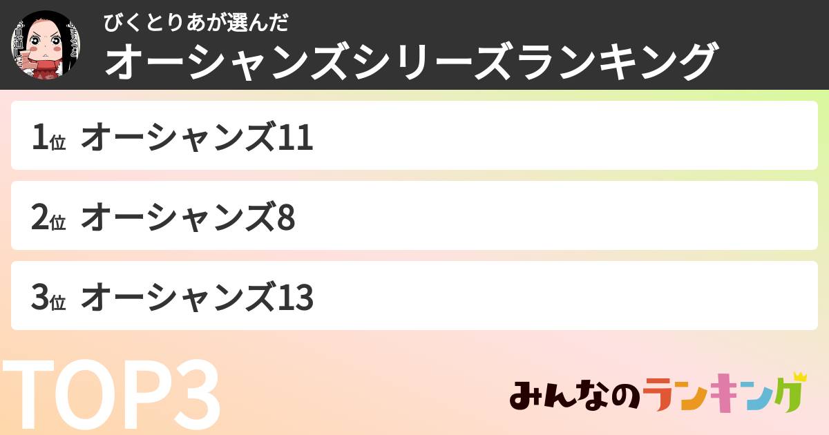 びくとりあさんの「オーシャンズシリーズランキング」