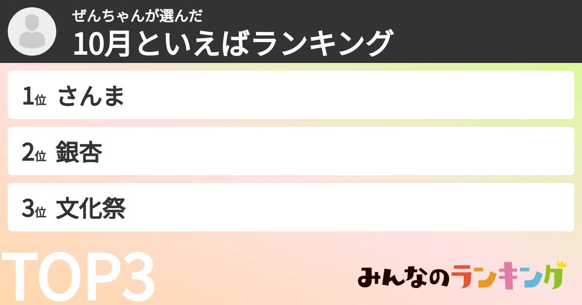 ぜんちゃんさんの「10月といえばランキング」