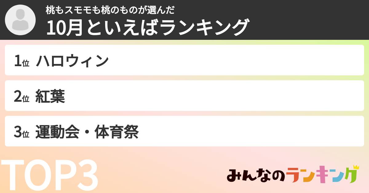 桃もスモモも桃のものさんの「10月といえばランキング」
