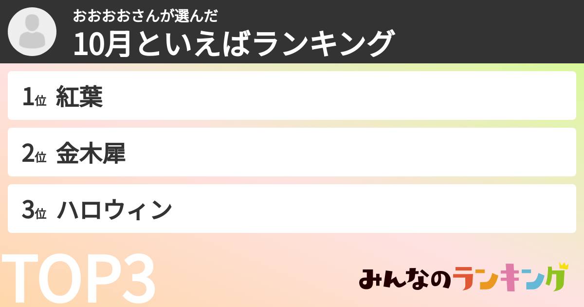 おおおおさんさんの「10月といえばランキング」