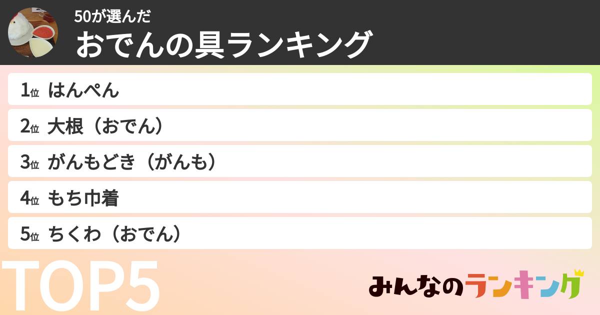 50さんの「おでんの具ランキング」