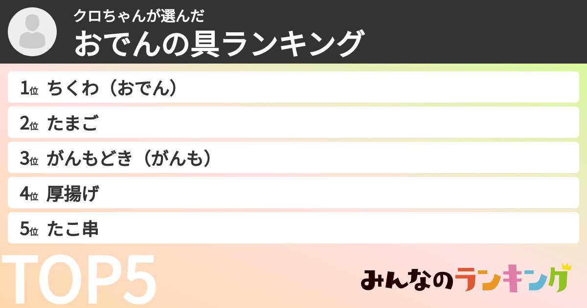 クロちゃんさんの「おでんの具ランキング」