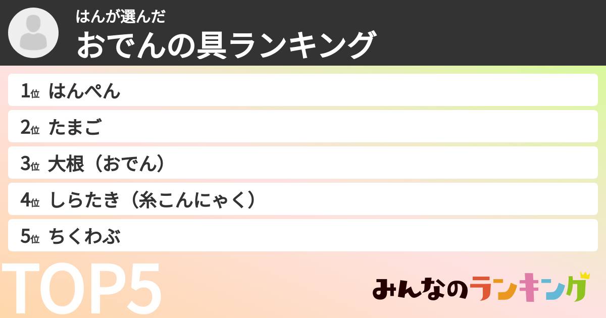 はんさんの「おでんの具ランキング」