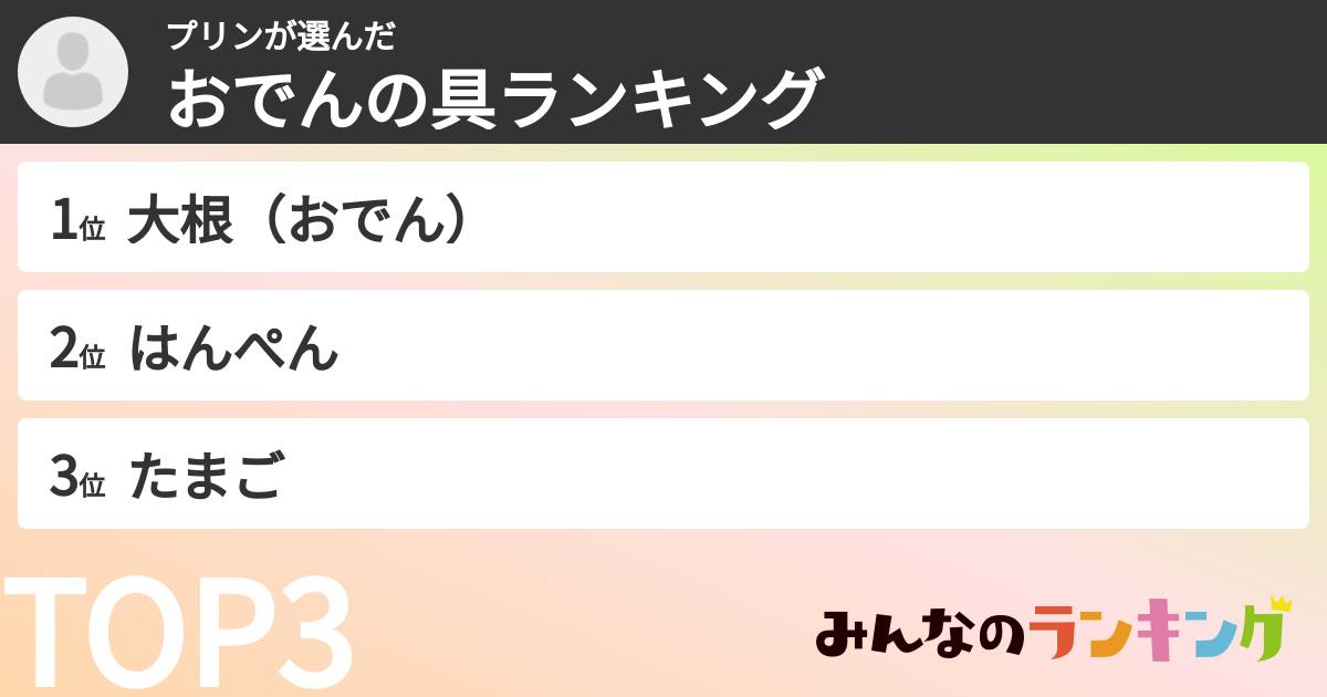 プリンさんの「おでんの具ランキング」