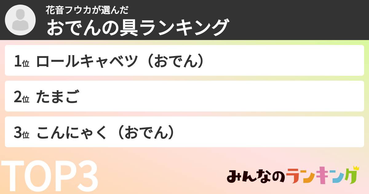 花音フウカさんの「おでんの具ランキング」