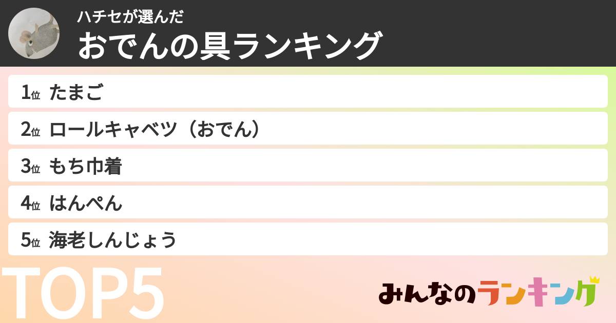 ハチセさんの「おでんの具ランキング」
