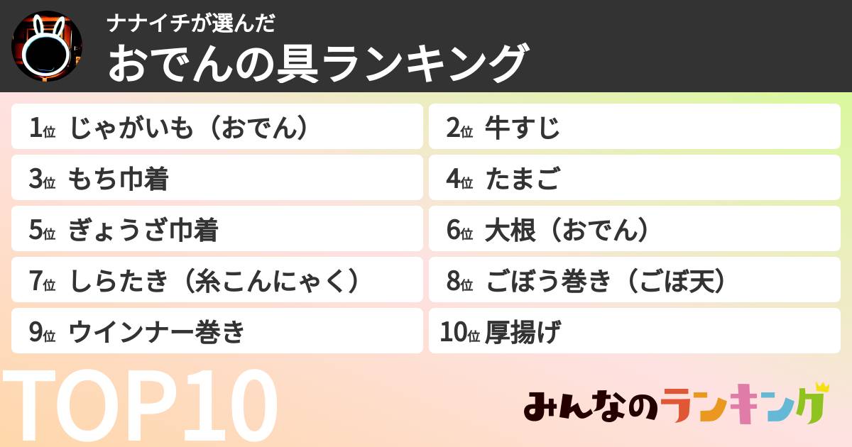 ナナイチさんの「おでんの具ランキング」